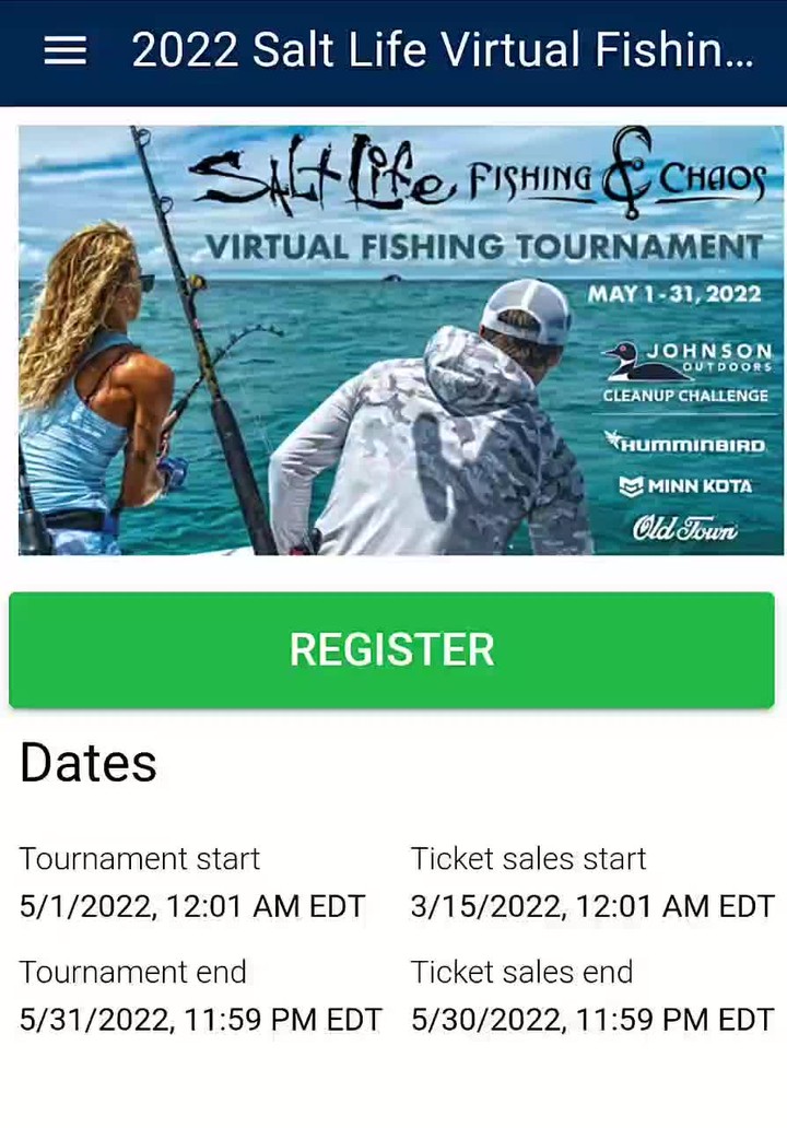 SALT LIFE Virtual Fishing Tournament starts May 1st. 

Mention Capt. Kyle Messier in the How did you hear about us section of the registration form. 

SIGN UP AT THE LINK BELOW:

https://app.fishingchaos.com/tournament/2022-salt-life-may